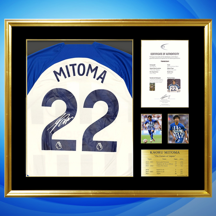 三笘薫 直筆サイン入りブライトン23/24ホームユニフォーム特製フレーム