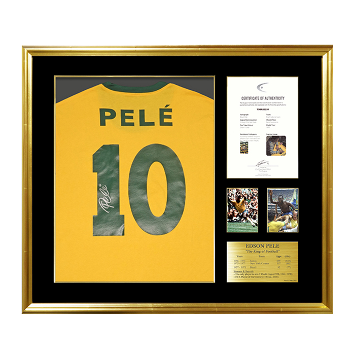 ペレ直筆サイン入りブラジル代表1970復刻版ホームユニフォーム特製フレーム