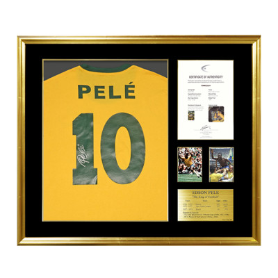 ペレ直筆サイン入りブラジル代表1970復刻版ホームユニフォーム特製フレーム