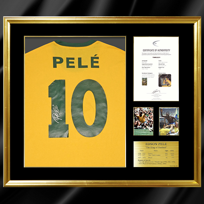 ペレ直筆サイン入りブラジル代表1970復刻版ホームユニフォーム特製フレーム