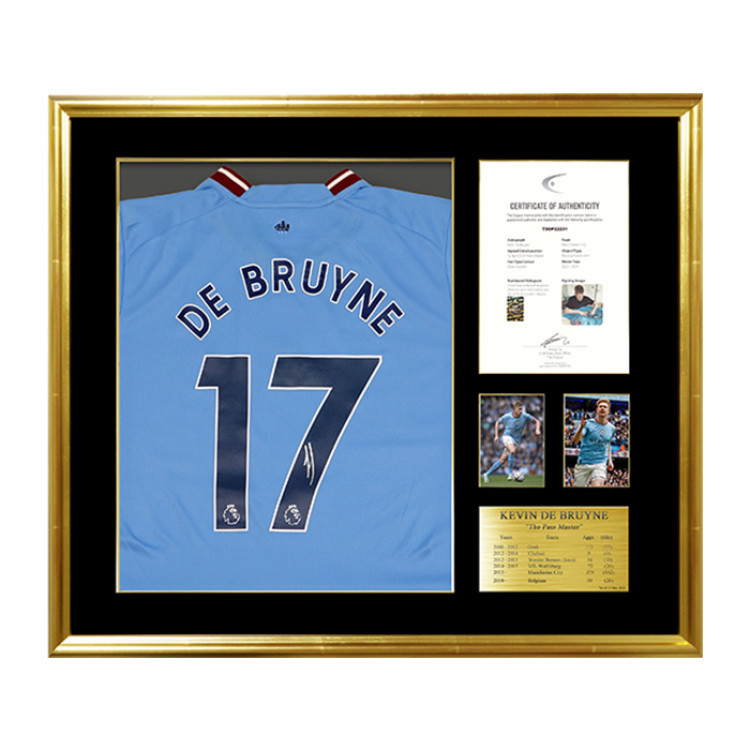 デ・ブライネ直筆サイン入りマンチェスターシティ22/23ホームユニフォーム特製フレーム