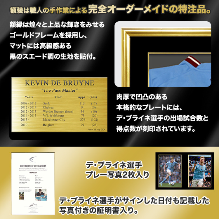 デ・ブライネ直筆サイン入りマンチェスターシティ22/23ホームユニフォーム特製フレーム