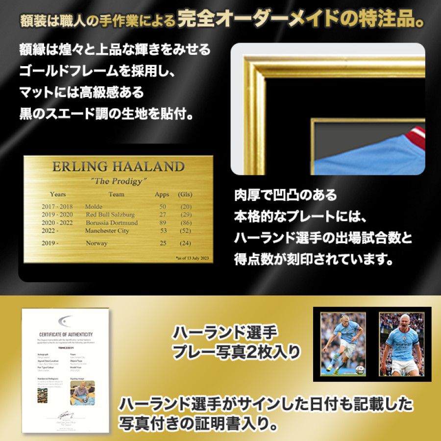 ハーランド直筆サイン入りマンチェスターシティ22/23ホームユニフォーム特製フレーム
