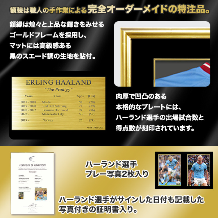 ハーランド直筆サイン入りマンチェスターシティ22/23ホームユニフォーム特製フレーム