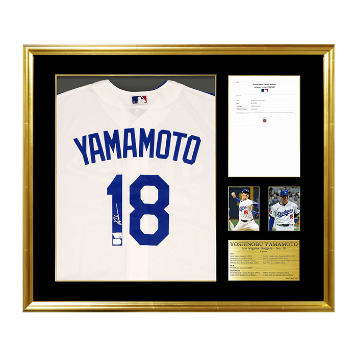 山本由伸直筆サイン入り ドジャースホームレプリカユニフォーム特製フレーム