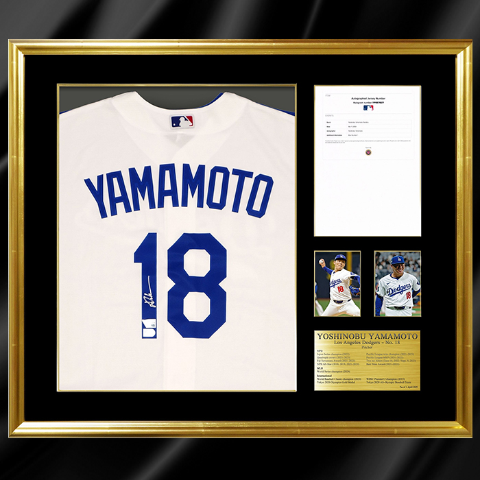 山本由伸直筆サイン入り ドジャースホームレプリカユニフォーム特製フレーム