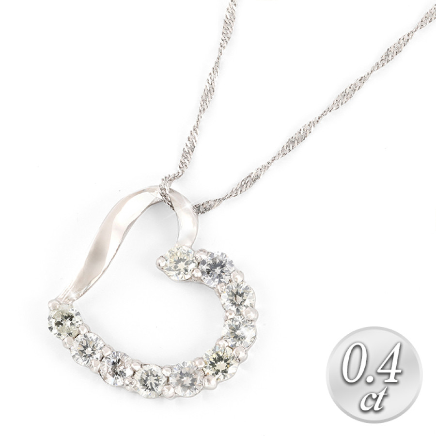 プラチナ0.4ctダイヤモンドオープンハートペンダント