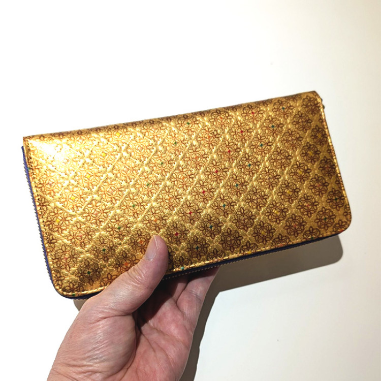 純金箔革財布 花菱柄ラウンド長財布(福寄せセット付)