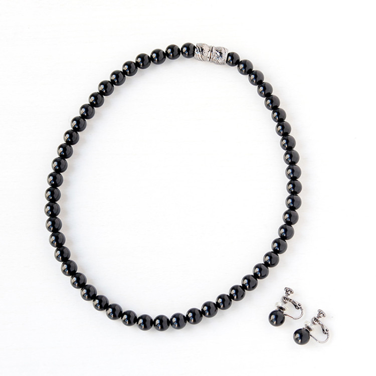 天然8mmジェット ネックレス＆イヤリング(ピアス) 2点セット