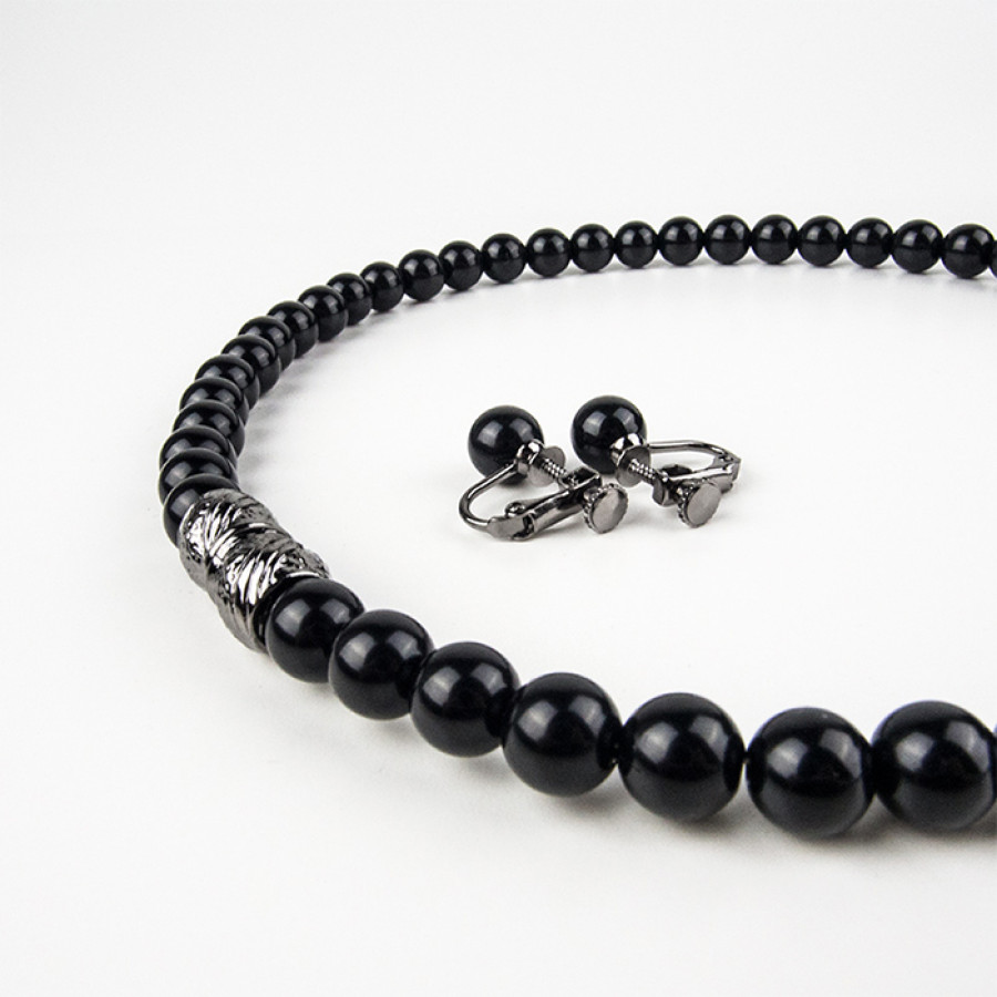 天然8mmジェット ネックレス＆イヤリング(ピアス) 2点セット