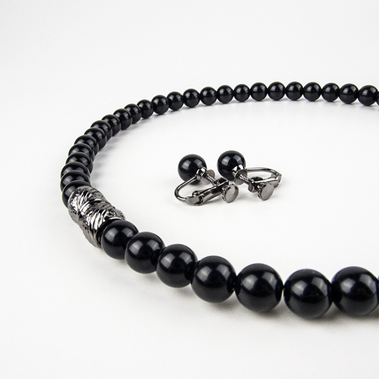 天然8mmジェット ネックレス＆イヤリング(ピアス) 2点セット