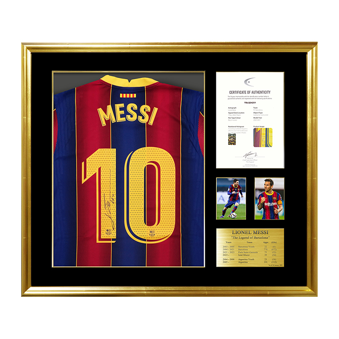 メッシ直筆サイン入りバルセロナ20/21ホームユニフォーム 特製フレーム (オーセンティック)