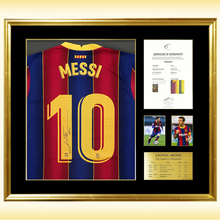 メッシ直筆サイン入りバルセロナ20/21ホームユニフォーム 特製フレーム (オーセンティック)