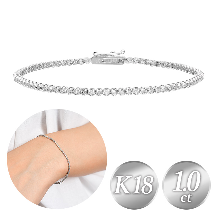 K18ホワイトゴールドダイヤ1.0ct テニスブレスレット