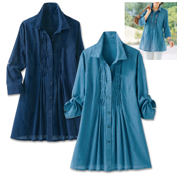 ソフトタッチ綿のシャンブレーブラウス