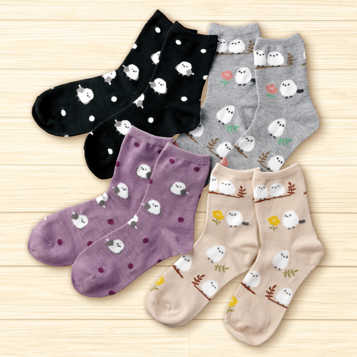 シマエナガ靴下4色8足組