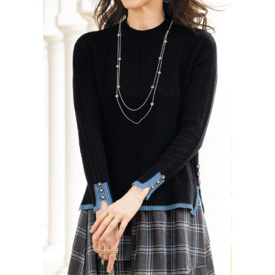 ボタンデザイン配色ニットプルオーバー