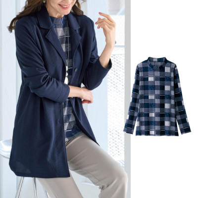 ロングジャケットカットソーアンサンブル