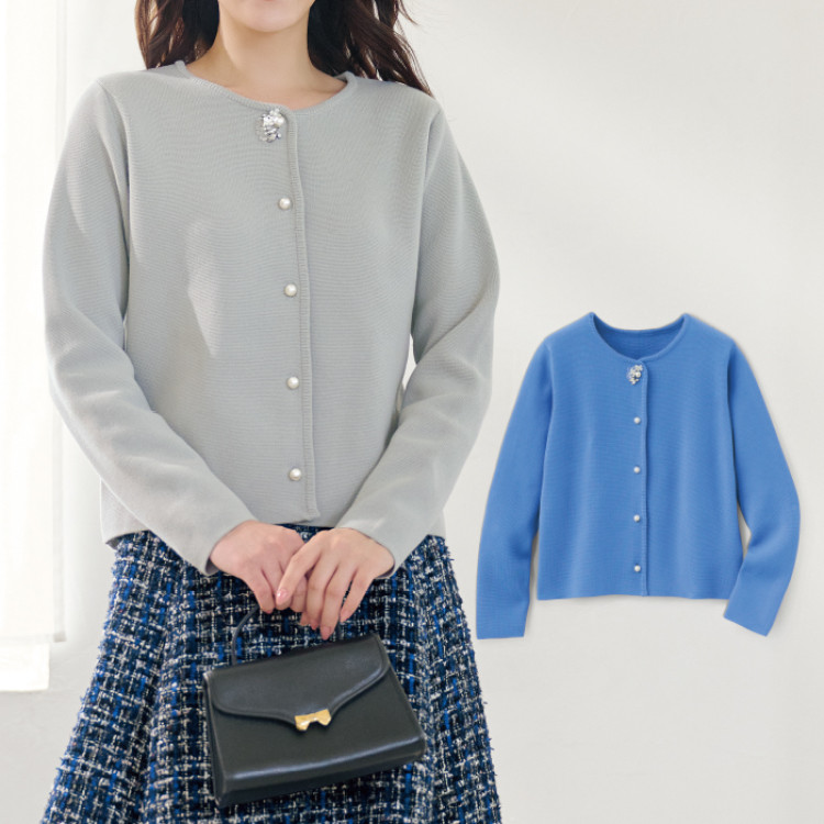 ビジューボタンニットジャケット