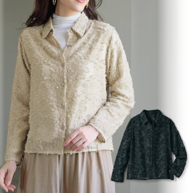 フリンジジャカードシアーブラウス