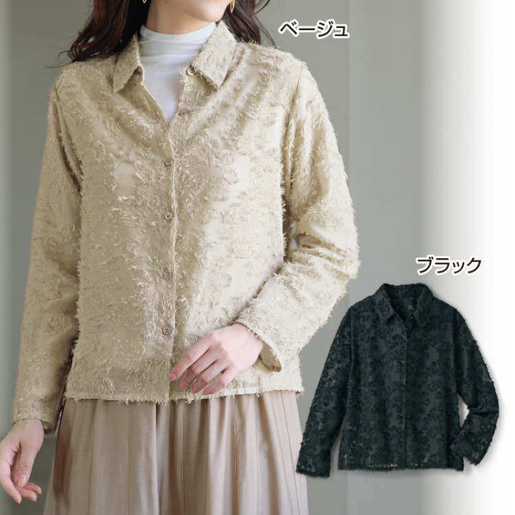 フリンジジャカードシアーブラウス