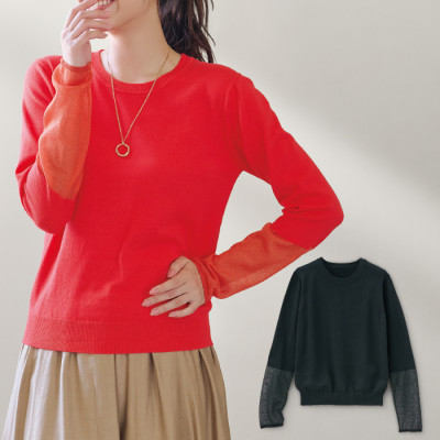 袖口シアーニットプルオーバー