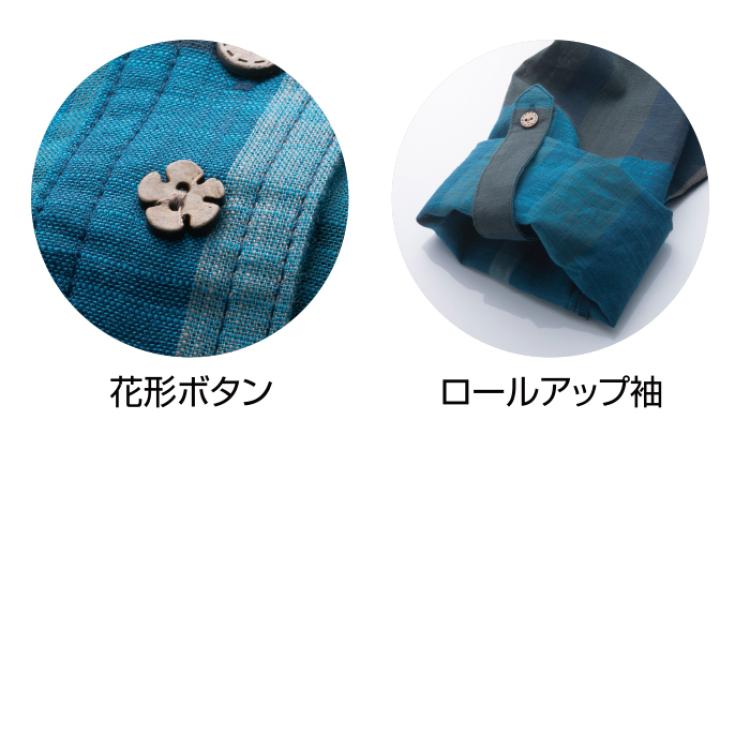 ボタンデザインロールアップブラウス