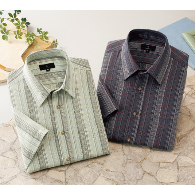 〈匠〉しじら織七分袖シャツ2色組(同サイズ)