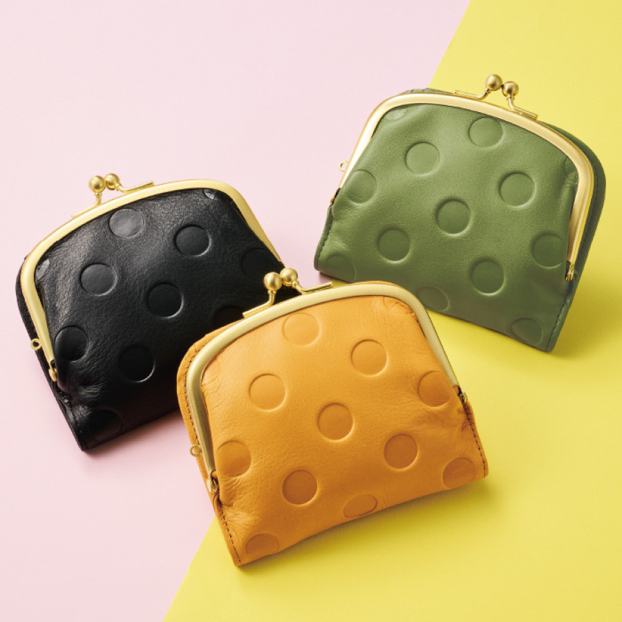 ドットレザーコンパクトがま口財布