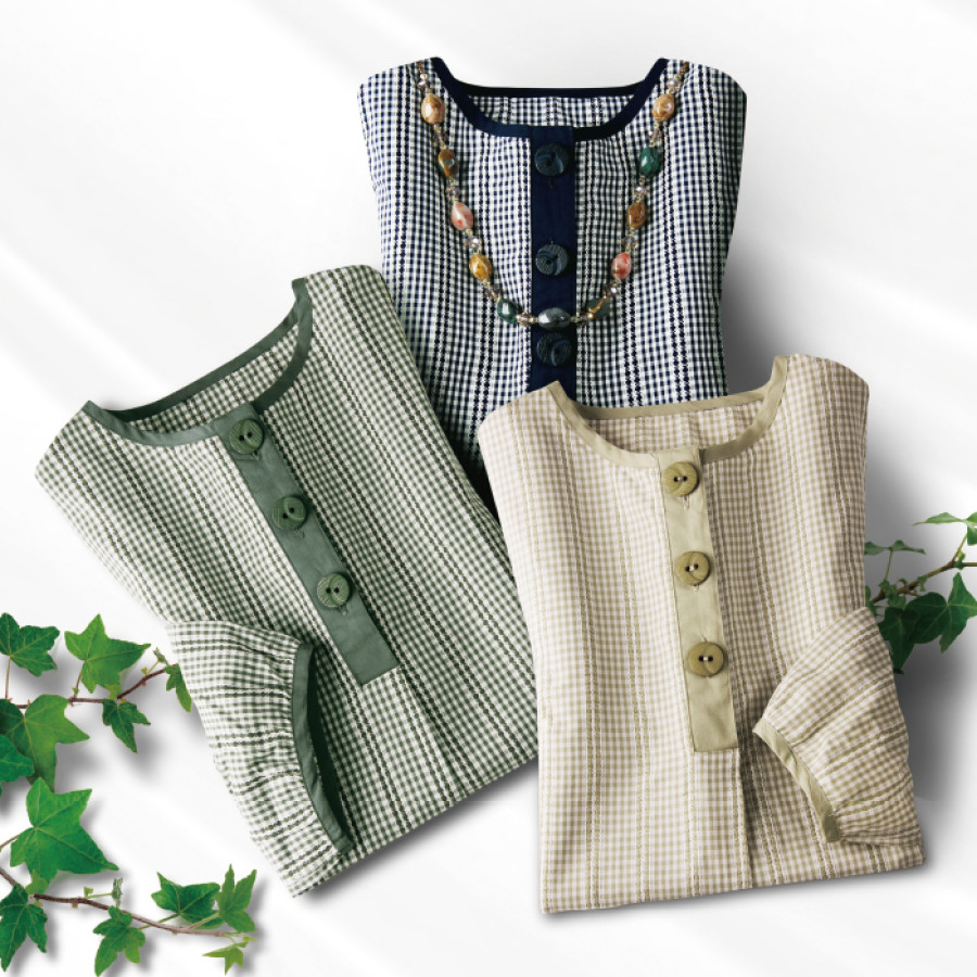 先染めドビーギンガムブラウス3色組(同サイズ)