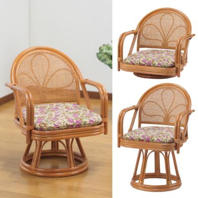 <東京ラタン>天然籐肘付き回転チェア ハイタイプ