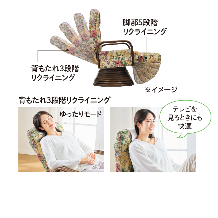 ヘッドリクライニング付き  籐回転座椅子 ハイタイプ