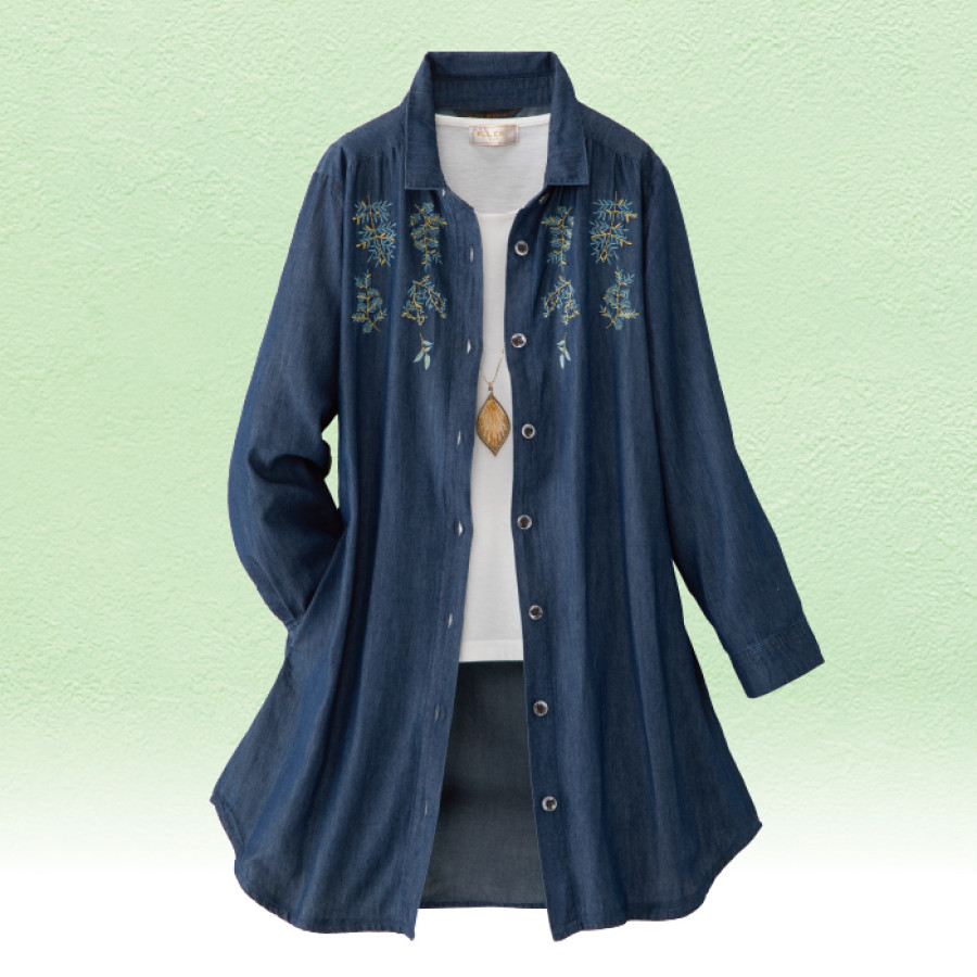 刺しゅう入りデニムブラウス