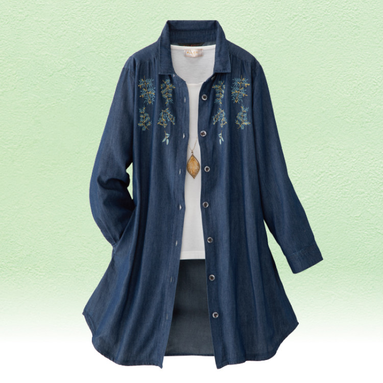 刺しゅう入りデニムブラウス