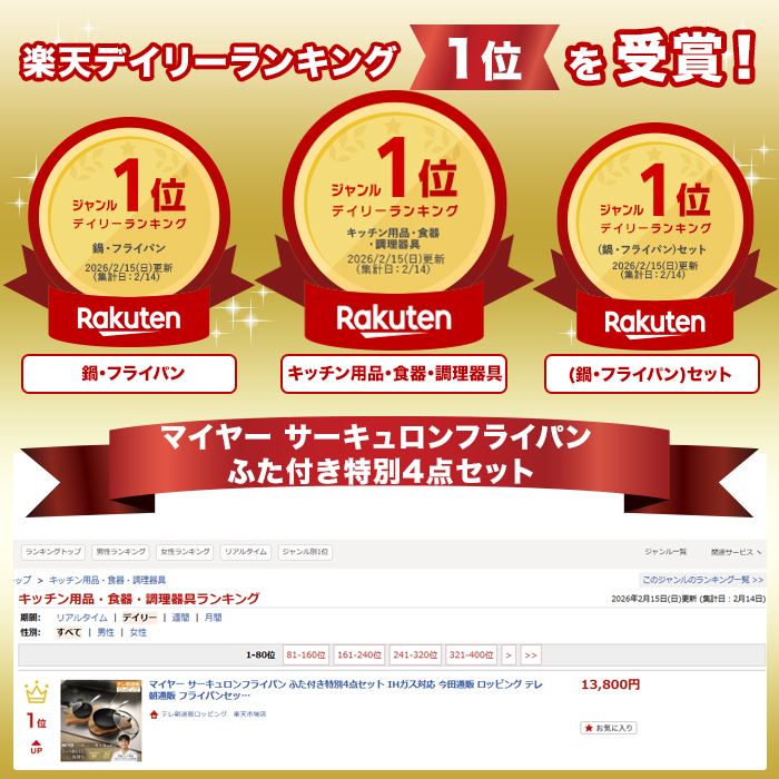 【5/30（土）販売予定】マイヤー サーキュロンフライパン ふた付き特別4点セット