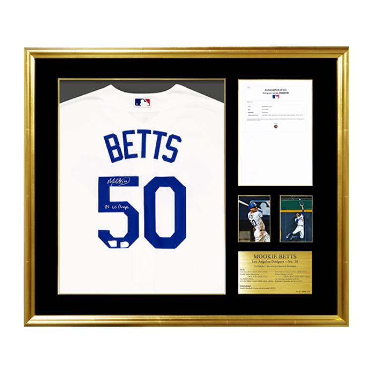 ベッツ直筆サイン入りドジャースホームユニフォーム特製フレーム(25 WS Champs 添書き入り)