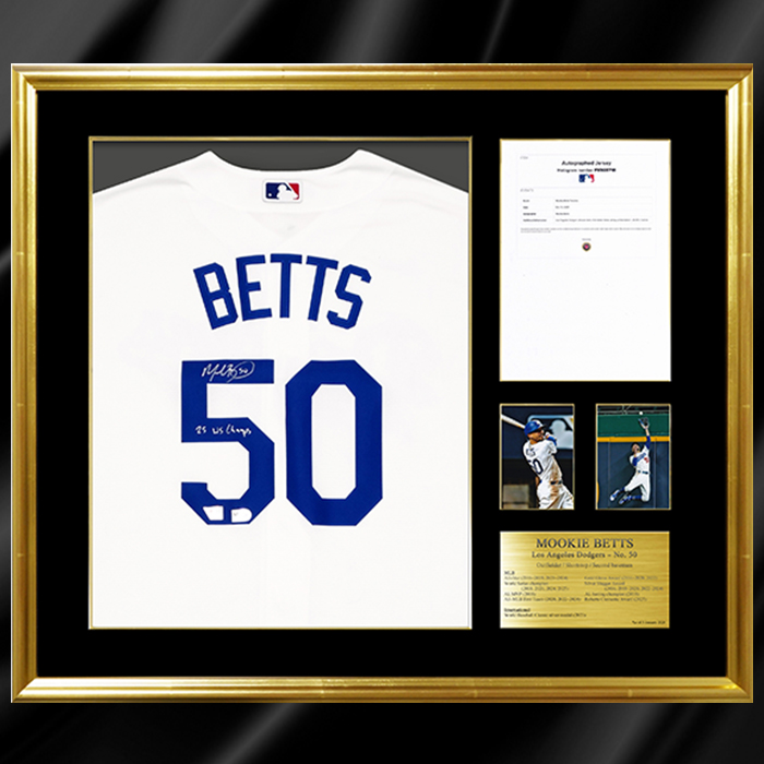 ベッツ直筆サイン入りドジャースホームユニフォーム特製フレーム(25 WS Champs 添書き入り)