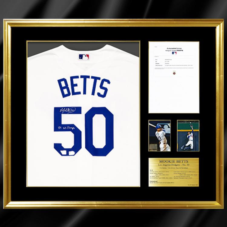 ベッツ直筆サイン入りドジャースホームユニフォーム特製フレーム(25 WS Champs 添書き入り)