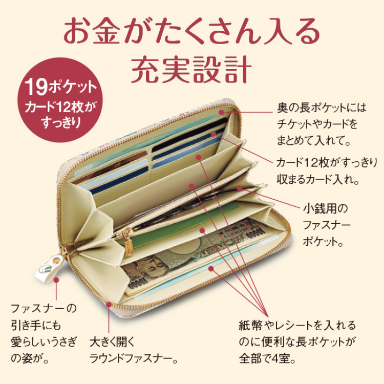 四季彩の福うさぎ 浅草文庫 高級牛革製長財布