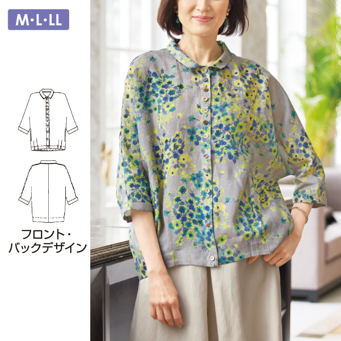 麻綿プリントドルマンブラウス