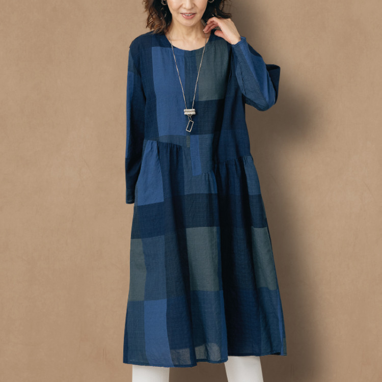 ブロック柄ワンピース