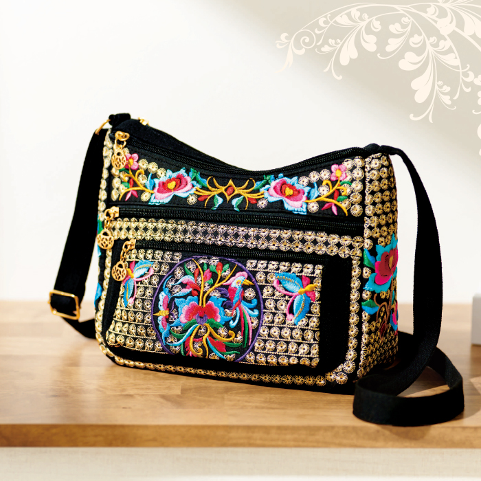 総柄・総刺繍ショルダーバッグ