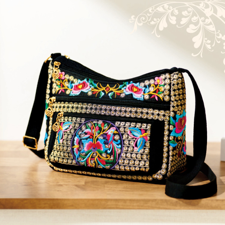 総柄・総刺繍ショルダーバッグ
