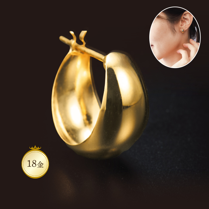 18金幅広フープピアス