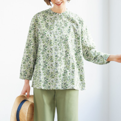 ボタニカルプリントコットンシャツ