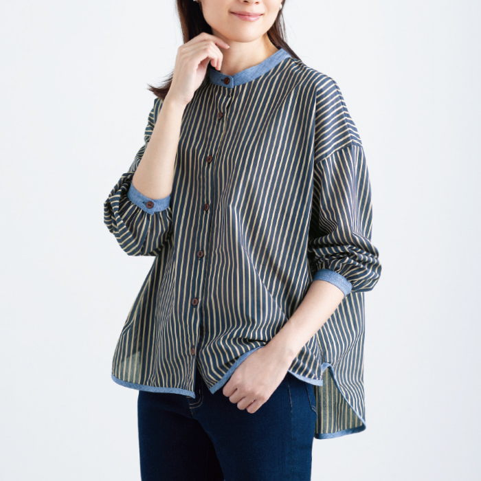 ポイント配色ストライプシャツ