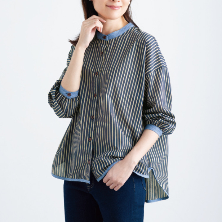 ポイント配色ストライプシャツ