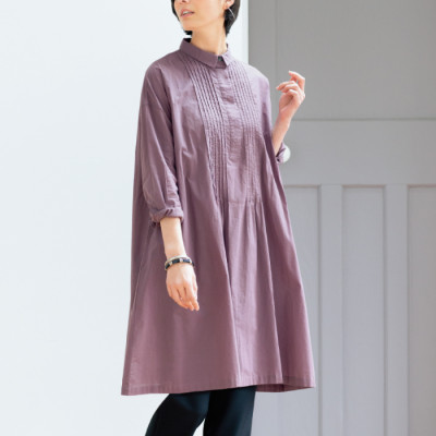 小さい襟が上品なシャツチュニックワンピース
