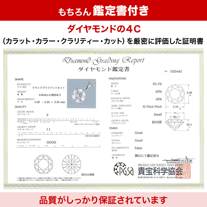 Fカラー0.5ctダイヤペンダント