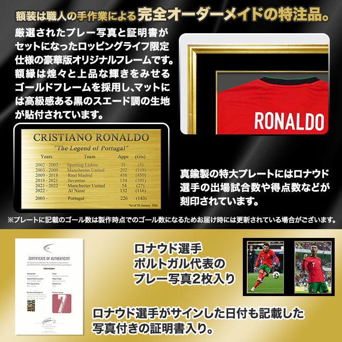 ロナウド直筆サイン入りポルトガル代表2024ホームユニフォーム 特製フレーム